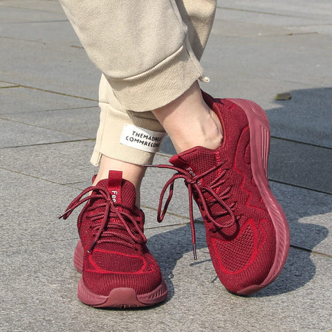 Feethit Running Shoes for Women Non Slip Walking Tennis Shoes Slip on Work Gym Fashion Sneakers Burgundy 5.5 Feethit