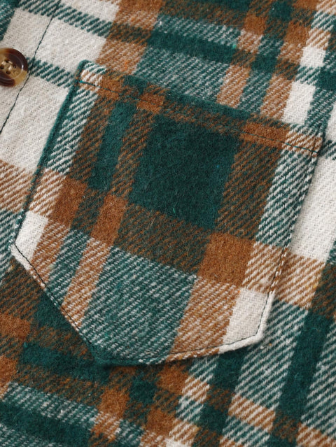 Fdqin 2Pcs Kids Boys Flannel Plaid Shirt Tops Pants Set Hoodie Sweatsuit for Fall Winter Spring Outfits Green 7-8 Years