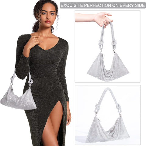 TOPALL Rhinestone Purse Sparkly Bag Silver Diamond Purses for Women Upgrade Evening Prom Rhinestone Bag Handbag Bling Hobo Bag for Party Club Wedding (Medium) TOPALL