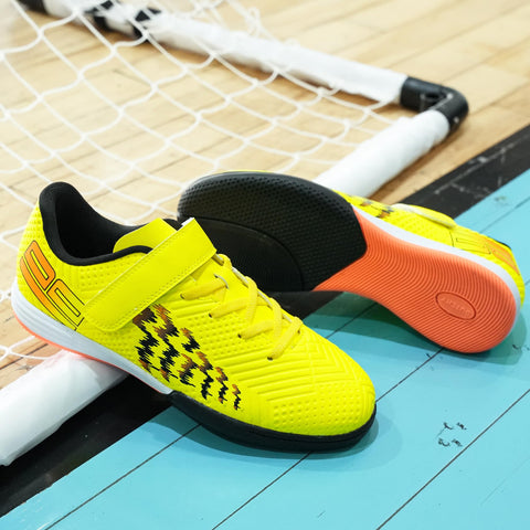brooman Kids Futsal Indoor Soccer Shoes Boys Girls Soccer Sneakers (3,Lime)