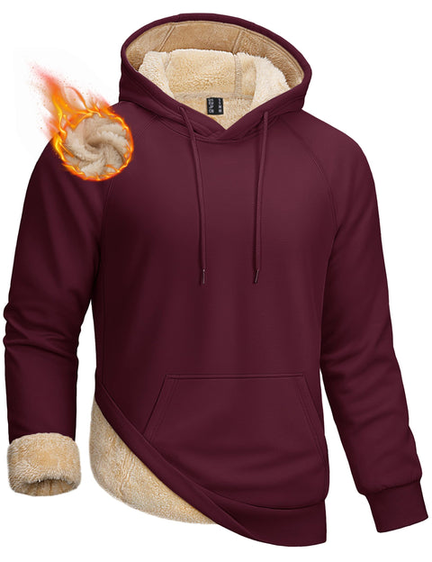 TACVASEN Fleece Lined Hoodies for Men Pullover Sherpa Sweatshirts Heavyweight Winter Thick Warm Hoodies Soft Outdoors Athletic Sweatshirt Wine Red M