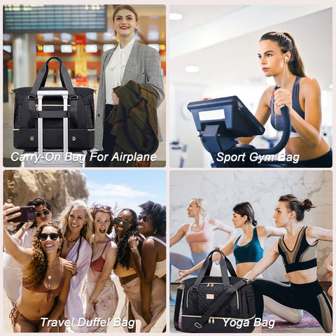 Weitars Gym Bag For Women,Travel Duffel Bag Weekender Bag,Sport Bag With Shoes Compartment And Wet Pocket,Large Carry On Bag Overnight Hospital Bag For Women Travel,Gym,Shopping (Black) Weitars