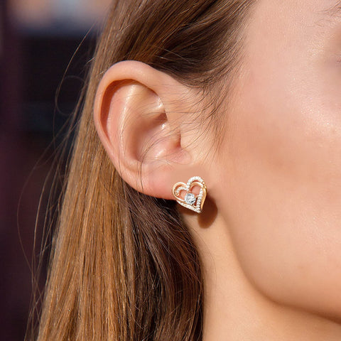 CDE Forever Love Heart Stud Earrings for Women, 925 Sterling Silver Birthstone Heart Stud Earrings Christmas Day Mother's Day Gift Anniversary Birthday Jewelry Gifts for Women Wife Her