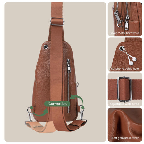 befen Soft Real Leather Small Crossbody Sling Bags for Women, Ladies Anti Theft Cross Body Bag for Travel with Wide Straps Cognac Brown