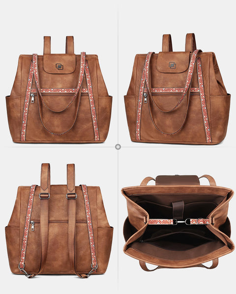 FADEON Large Laptop Tote Bag for Women Designer Leather Laptop Bag Fashion Travel Backpack Purse Shoulder Handbag Brown FADEON