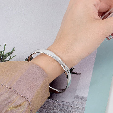 Dankadi Minimalism Women Men 925 Sterling Silver Bracelet Width 7-8MM Diameter 60-65 mm Solid Smooth On Bangle Cuff Fashion Fine Jewelry Gifts (Width 8MM 1 Piece, Diameter 60MM) Dankadi