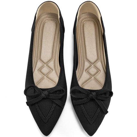 Ablanczoom Ballet Flats Shoes for Women: Dressy Pointed Toe Bow Knit Flats Comfortable Slip On Work Business Shoes for Driving Dating Wedding Black