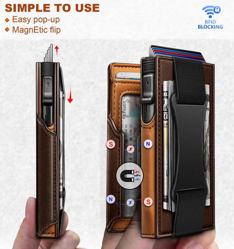 BULLIANT Men Wallet Gift Boxed,Slim Front Pocket Wallet Money Clip Card Holder 3.8"x2.7",Pop-up Access BULLIANT
