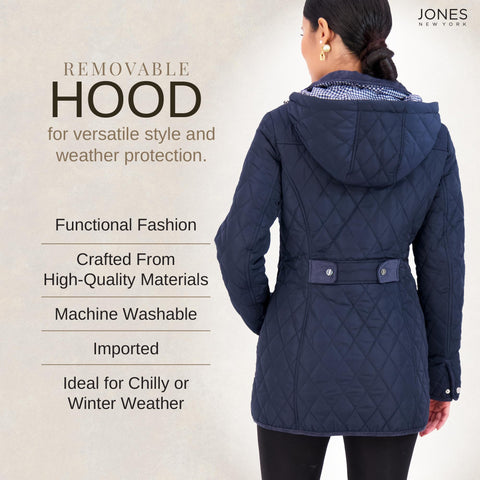Jones NY Mid-Length Womens Quilted Jacket with Pockets - Winter Coats for Women, Jones New York