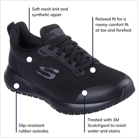 Skechers Women's Squad Sr Food Service Shoe, Black, 7