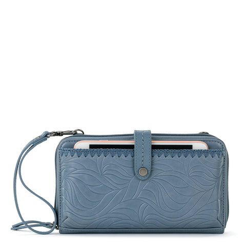 The Sak Iris Smartphone Crossbody Purse - Women's Cellphone Bag & Wallet For Everyday - Convertible Wristlet With Zipper in Maritime Wave Embossed/Leather The Sak