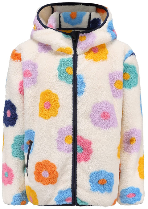 Girl's Jacket Kids Full Zip Ultra Soft Sherpa Fleece Hoodie Sweatshirt Sunflower Floral 7-8Years