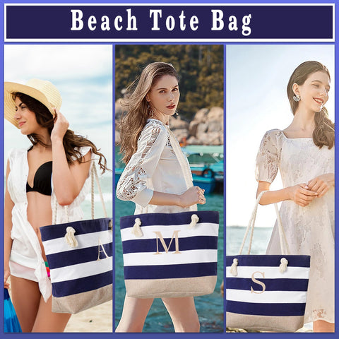 YOOLIFE Personalized Gifts for Women Her - Birthday Gifts Idea for Her Girlfriend Wife Mom Teacher Friend Female Sister Bridesmaid Beach Essential Monogram Canvas Tote Bags Zipper Idea K YOOLIFE