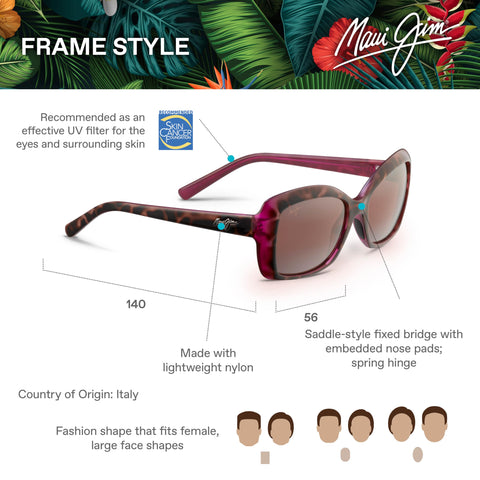 Maui Jim Women's Orchid Polarized Fashion Sunglasses, Tortoise w/ Raspberry/Maui Rose®, Medium Maui Jim