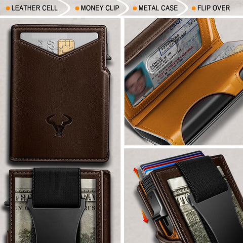 BULLIANT Men Wallet Gift Boxed,Slim Front Pocket Wallet Money Clip Card Holder 3.8"x2.7",Pop-up Access BULLIANT