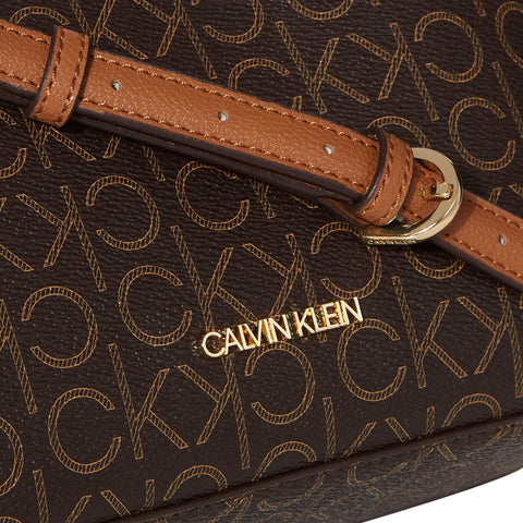 Calvin Klein Hailey Signature Triple Compartment Chain Crossbody, Brown/Khaki/Caramel Linear Calvin Klein