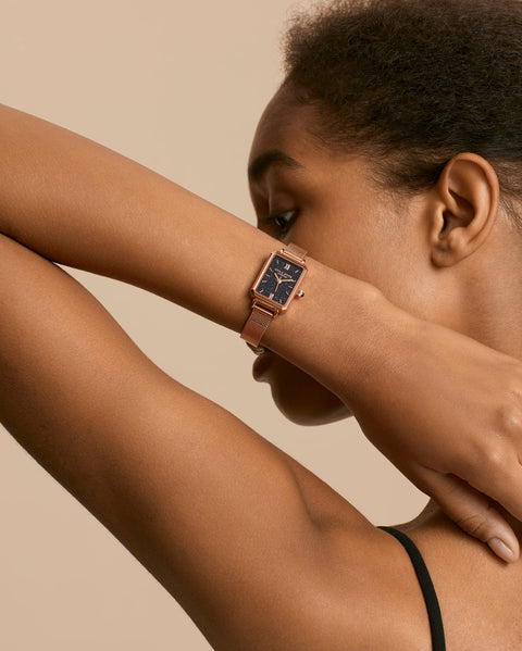 Lola Rose Women's Blue Sandstone Watch with Rose Gold Tone Milanese Steel Band Lola Rose