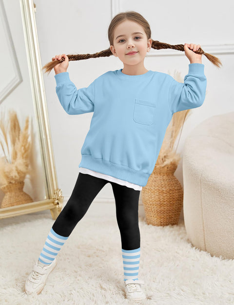 NAPU Toddler Girl Clothes 3T Two Piece Sweatsuit Set 4T Girls Winter Clothes Toddler Outfits for Kids Pullover Blue Long Sleeve Tops + Leggings Fall Outfit Casual Daily Wear