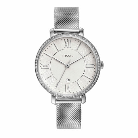 Fossil Women's Jacqueline Quartz Stainless Steel Mesh Three-Hand Watch, Color: Silver (Model: ES4627) Fossil