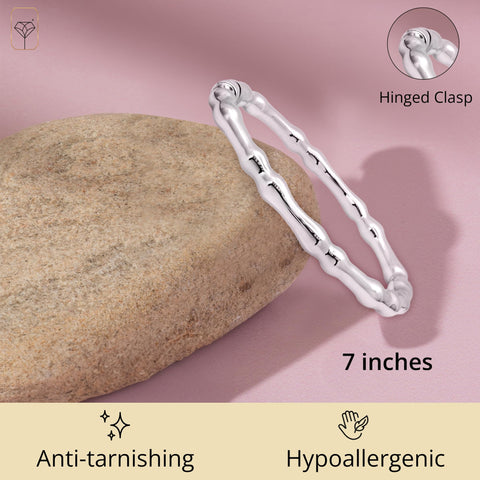 MAX + STONE Lightweight 925 Sterling Silver Bracelet for Women | 7 Inch Bamboo Bangle with Hinged Clasp | Anti-tarnishing Sterling Silver Bangle Bracelet for Women | Silver Bangles for Women MAX + STONE