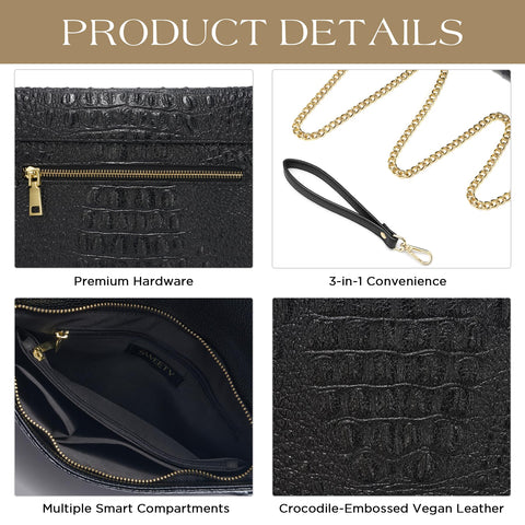 SWEETV Evening Clutch Purses for Women Elegant Wristlet Wallets Crocodile Pattern PU Leather Cross body Purse Formal/Wedding SWEETV