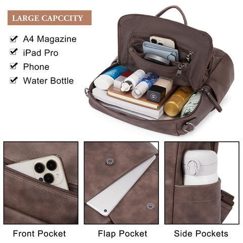 CLUCI Leather Backpack for Women, Large Fashion Convertible Anti-theft, Travel Backpack Purses CLUCI