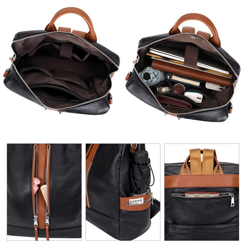 ALTOSY Genuine Leather Backpack Purse for Women Convertible Shoulder Bag Crossbody Bag with Laptop Compartment(S77 Black/Brown) ALTOSY