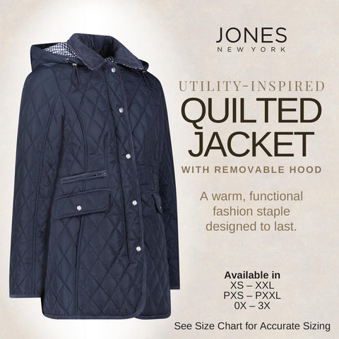 Jones NY Mid-Length Womens Quilted Jacket with Pockets - Winter Coats for Women, Jones New York