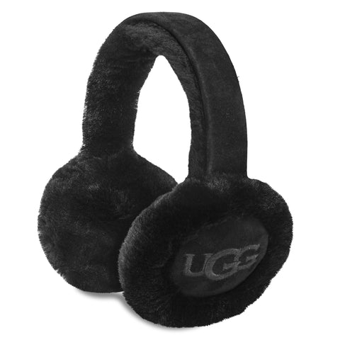 UGG Women's Water Resistant Sheepskin Earmuffs with Embroidered Logo, Black, One Size UGG