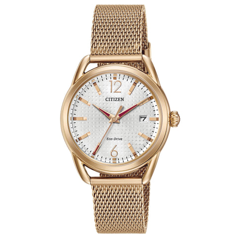 Citizen Women's Eco-Drive Dress Classic 3-Hand Date Watch in Rose Gold Stainless Steel, Silver Dial, 36mm (Model: FE6083-72A) Citizen