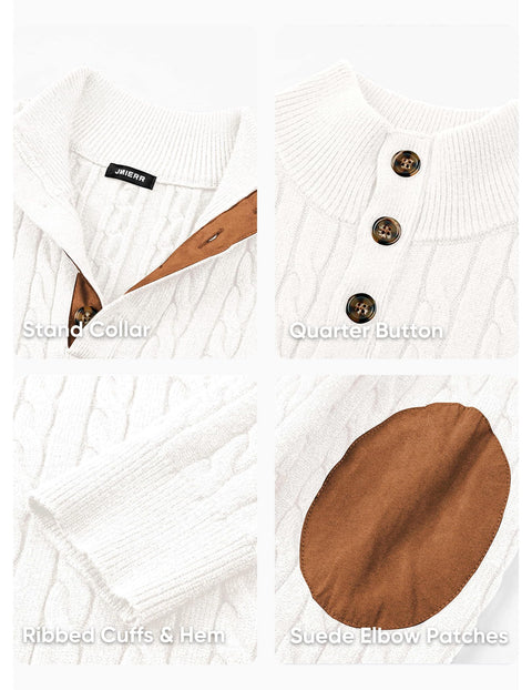 JMIERR Mens Sweater Cable Knit Casual Long Sleeve Essentials Button Chunky Winter Fashion Knitted Pullover Sweaters, 3XL, White