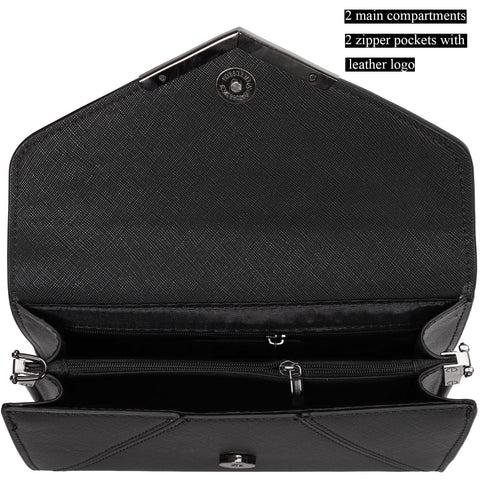DEXMAY Women Envelope Clutch Faux Saffiano Leather Evening Handbag Foldover Clutch Bag Formal Dressy Purse Black DEXMAY DM