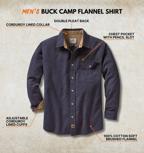 Legendary Whitetails Men's Standard Flannel Shirt Long Sleeve Button Down 100% Cotton, Navy Heather, X-Large