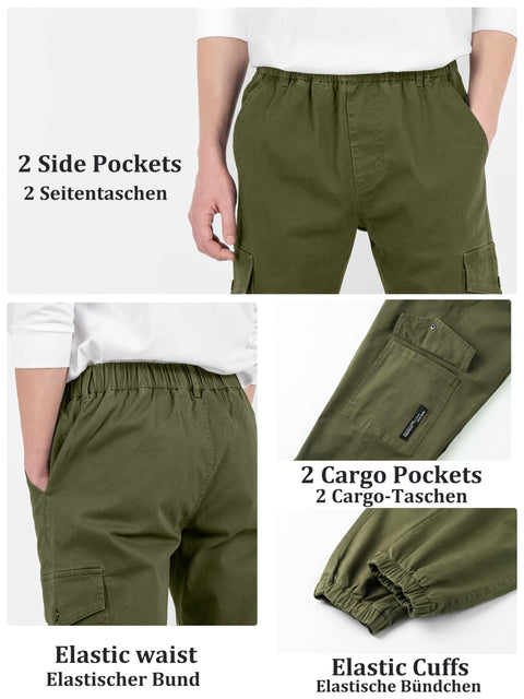 CAMLAKEE Boys Cargo Pants for Kids Stretch Elastic Waist School Youth Twill Joggers Black 12-13 Years/Size 160