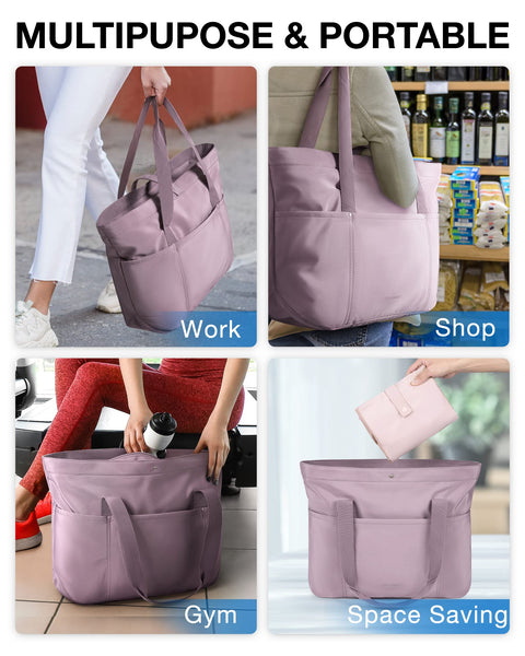 BAGSMART Tote Bag for Women, Foldable Tote Bag With Zipper Large Shoulder Bag Top Handle Handbag for Travel, Work BAGSMART