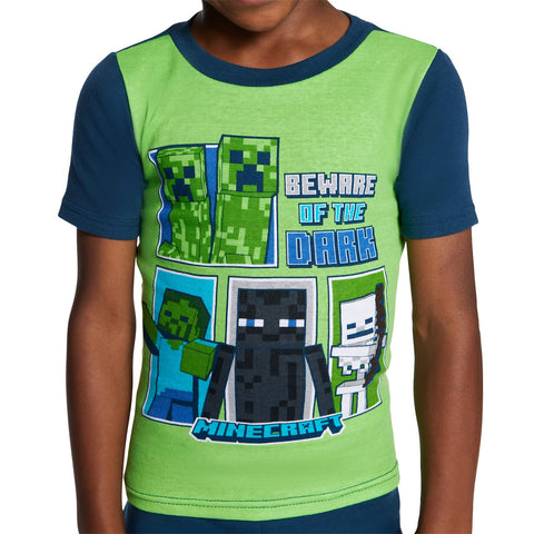 Minecraft Boys 6-piece Snug-fit Cotton Pajama Set, Blue, Green, 8 US