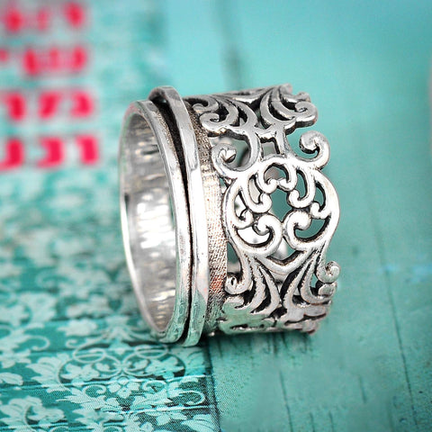 Boho-Magic 925 Sterling Silver Spinner Ring for Women Boho Fidget Filigree Ring Band (7) Boho-Magic