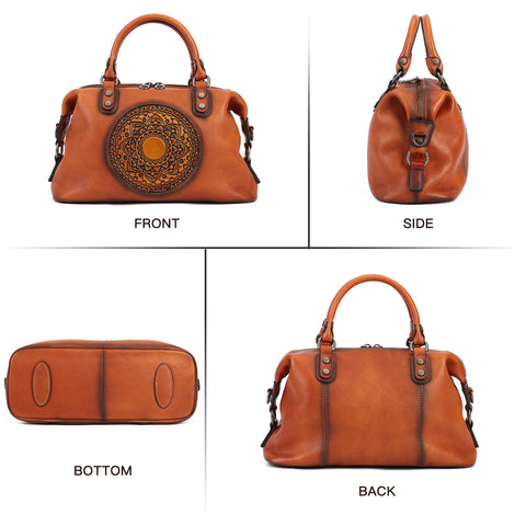 Leather Handbag for Women, Genuine Leather Purses Retro Mandela Crossbody Handbag Tote Bag (Retro Brown) Zhuoliang