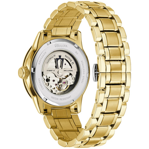 Bulova Men's Classic Sutton 4-Hand Automatic Watch, 24-Hour Sub Dial, Open Aperture, Self-Winding, Exhibition Caseback, Double Curved Mineral Crystal, Luminous Hands, 42mm Style: 97A108 Bulova