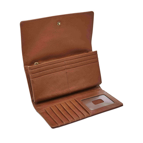 Fossil Women's Logan Leather Wallet RFID Blocking Flap Clutch Organizer, Brown (Model: SL7833200) Fossil
