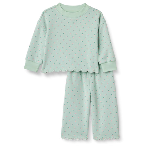 Amazon Essentials x Sofia Grainge Toddler Girls' French Terry Pant and Top Set, Mint Little Strawberries, 3T