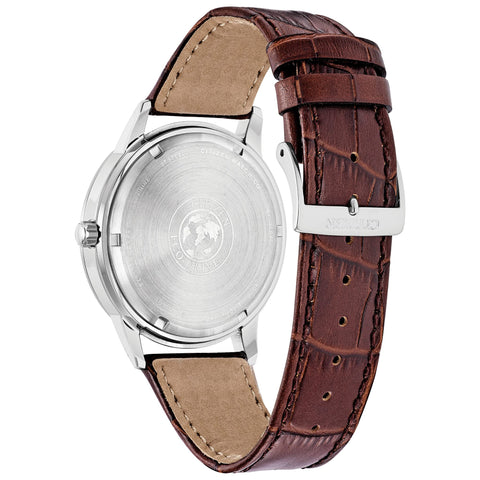 Citizen Men's Eco-Drive Corso Classic Watch in Stainless Steel with Brown Leather strap, Blue Dial (Model: BU2070-12L) Citizen