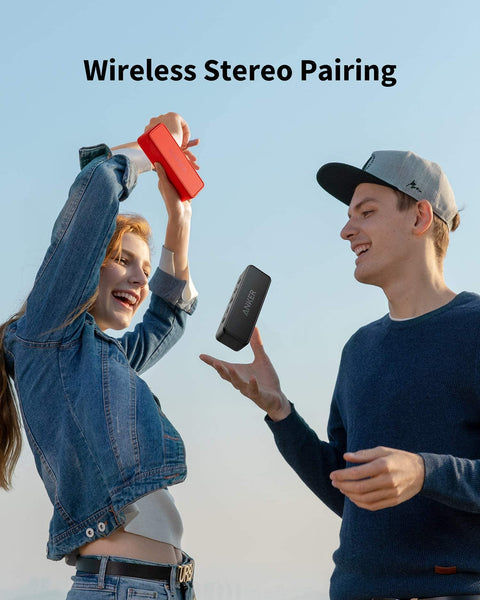 Anker SoundCore 2 Portable Bluetooth Speaker, Wireless, Enhanced Bass, 24-Hour Playtime, 66ft Range, IPX7 Water Resistant, Built-in Mic, Ideal for Travel, Compact and Easy to Use - Red Anker
