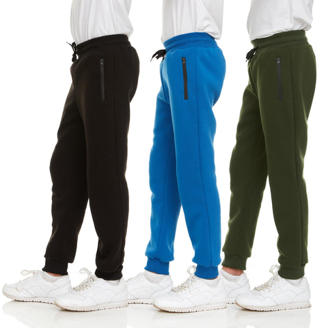 PURE CHAMP 3Pk Boys Sweatpants Fleece Athletic Workout Kids Clothes Boys Joggers with Zipper Pocket and Drawstring Size 4-20 (SET5 Size 6/7)