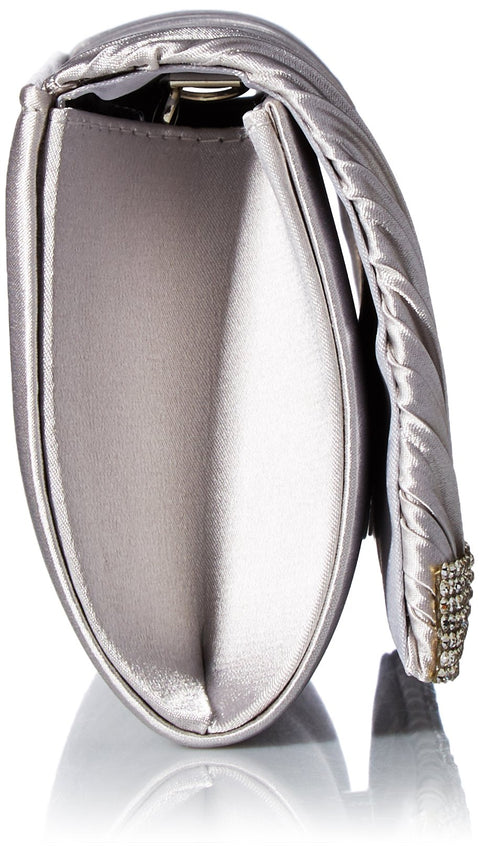 Jessica McClintock Chloe Satin Pleated Rhinestone Clutch, Silver Jessica McClintock