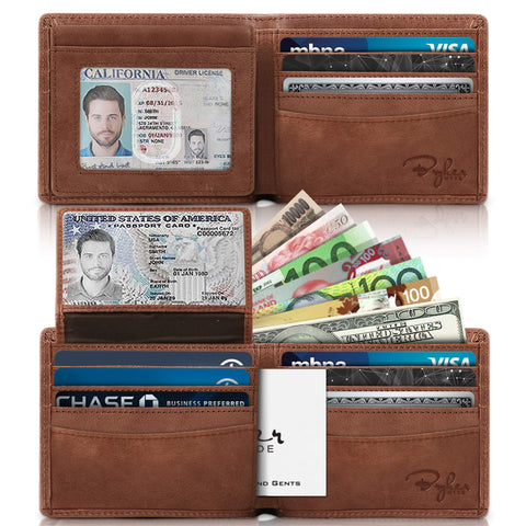 Bryker Hyde Executive 2 ID Window RFID Wallet for Men, Full Grain Leather, Bifold Top Flip, Extra Capacity Travel Wallet (Brown - Distressed Leather, Medium) Bryker Hyde