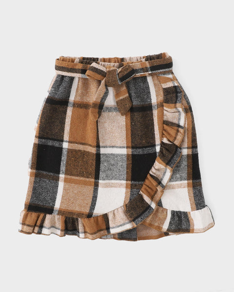 Yhnslsf Clothes for Girls 13-14Years, Fall Outfits 2 Piece Skirt Set Black Long Sleeve Ruffle Sleeve Top Dark Apricot Irregular Pleated Plaid Skirt Set Winter Preppy Clothing for Teen Girl