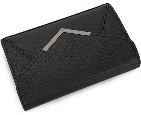 DEXMAY Women Envelope Clutch Faux Saffiano Leather Evening Handbag Foldover Clutch Bag Formal Dressy Purse Black DEXMAY DM