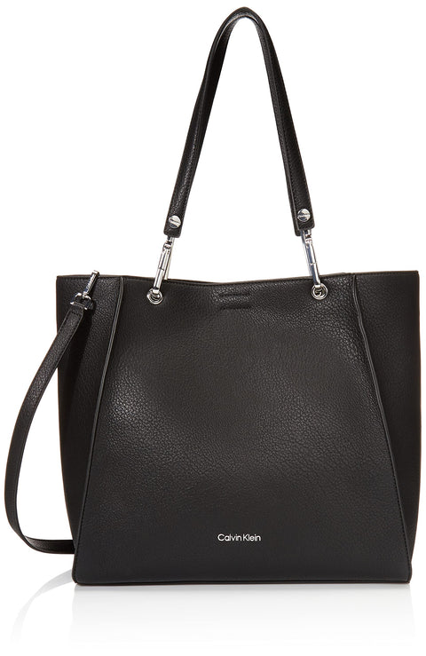 Calvin Klein Reyna North/South Tote, Black/Silver Calvin Klein