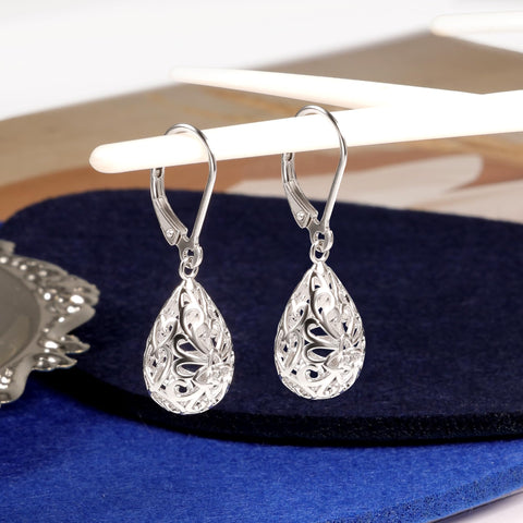 LANCHARMED Sterling Silver Teardrop Earrings for Women, Trendy Silver Drop Leverback Dangle Earrings, Hypoallergenic Leverback Drop Earrings for Jewelry